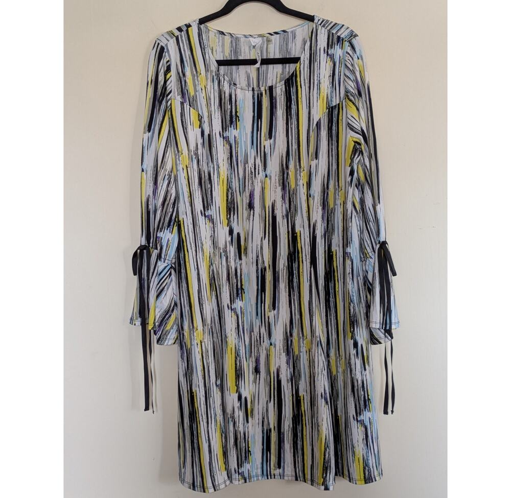 Ny Collection Womens Sz 1X Bell Cuff Abstract Geometric Print Artsy Shift Dress